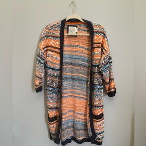 Quarter Sleeve Orange and Blue Cardigan